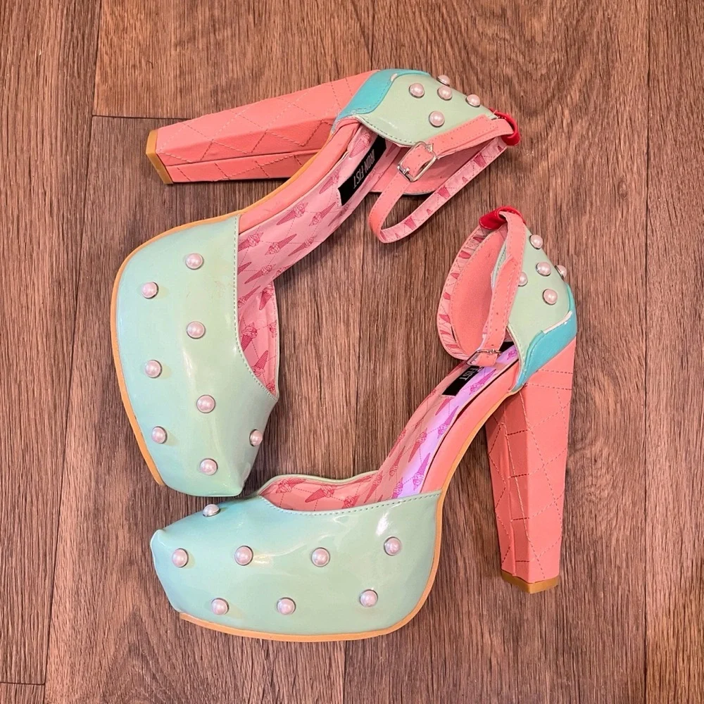 Iron Fist Mint and Pink Platform Heels - Picture 2 of 16